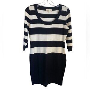 Pink Rose Black and White Striped Sweater  Dress Ladies L